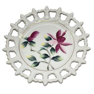 Norcrest hand painted nw P1108 bread dessert plate pink flowers green 6" READ